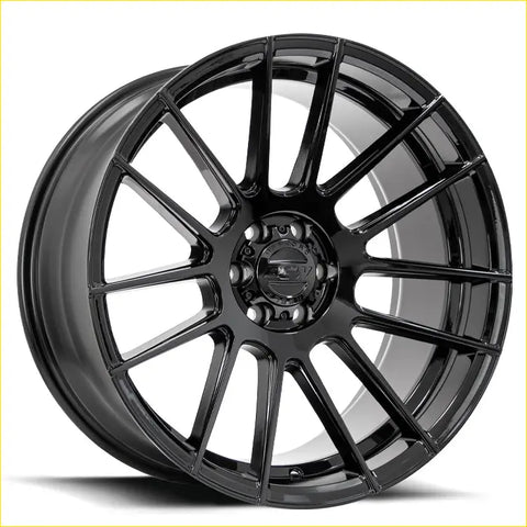 Black gloss finished alloy wheel bgw shadow with multi spoke design and vossen center cap