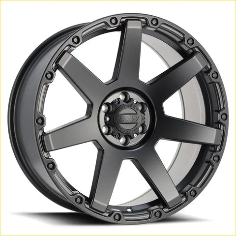 Black matte finished bcw bgw vader alloy wheel with rugged multi spoke design and machined accents