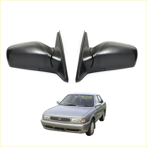 Black plastic door mirror set for nissan datsun sunny sentra b13 sedan shown on silver sentra side view