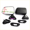 Black plastic door mirrors for toyota hilux 1988-1998 with rectangular glass 12.5x18cm and mounting bracket parts shown