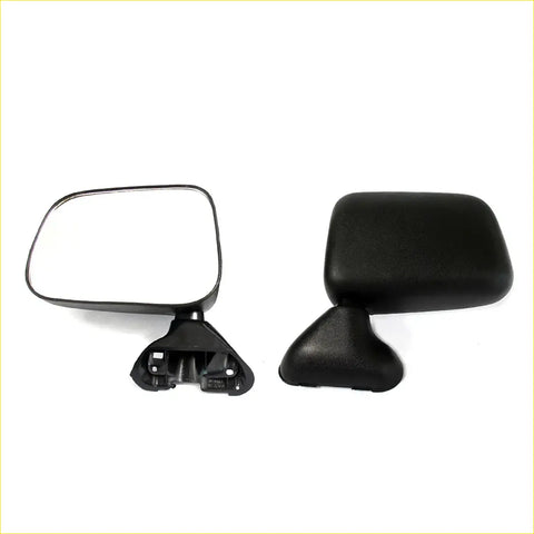 Black plastic side view mirror assembly with rectangular reflective surface for toyota hilux 5th gen 1988-1997