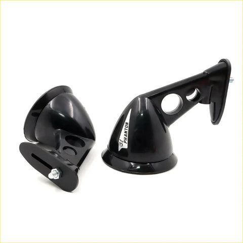 Black phantom speaker mounting brackets with glossy finish and metallic hardware for toyota hilux fender mirrors back side