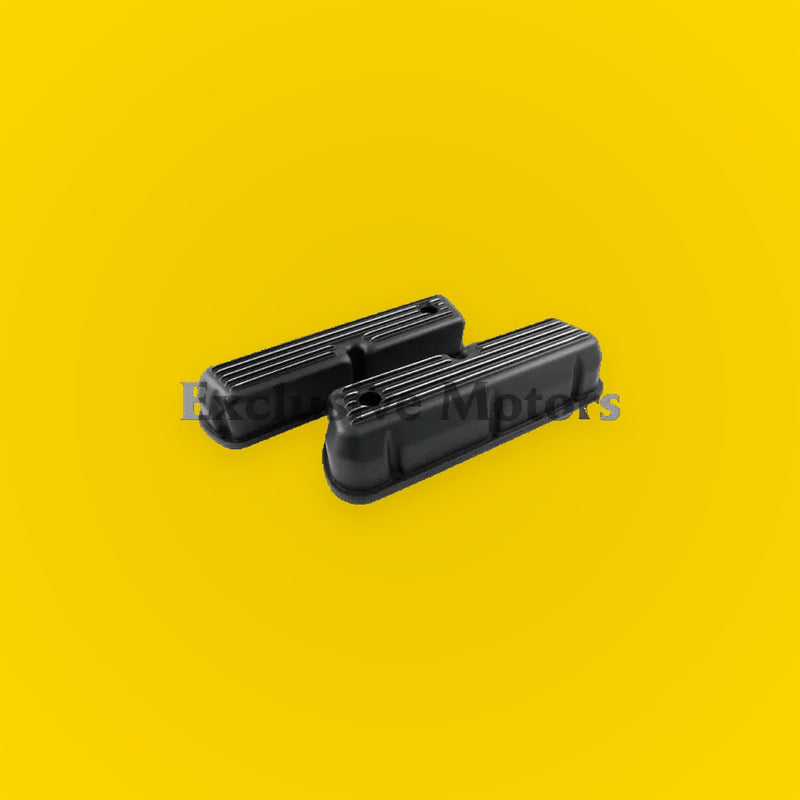 Black Finned Aluminum Valve Covers Tall for SB Ford Windsor