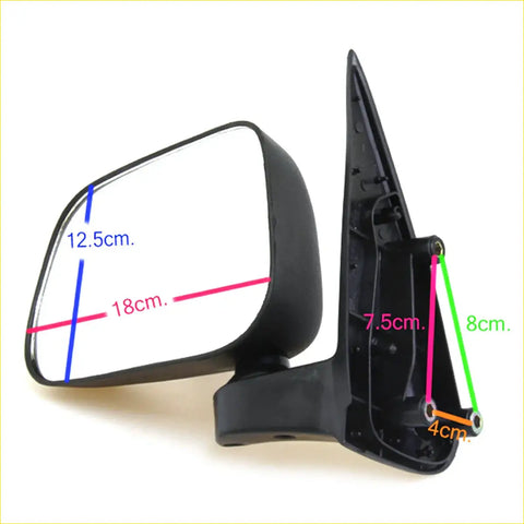 Black manual door wing mirror for toyota hilux d4d 2.5td 2001-2005 with rectangular reflective surface and molded bracket