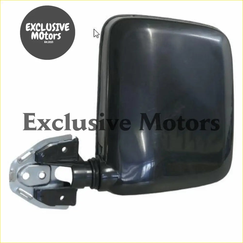 Black right-hand manual side mirror for nissan navara d21 with glossy finish and chrome mounting bracket