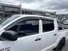 Black plastic window visors installed on a white toyota hilux pickup featuring bonnet guard matte black for 2005-2012 models
