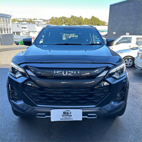 Black isuzu d-max 2024 with bonnet guard protector stone guard and bold front grille with sleek led headlights