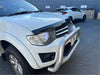 White mitsubishi triton with silver bull bar and chrome grille featuring bonnet guard protector stone guard 2005-2015