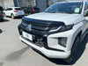 White mitsubishi triton with black grille and bumper showing bonnet guard protector stone guard 2019-2023 model