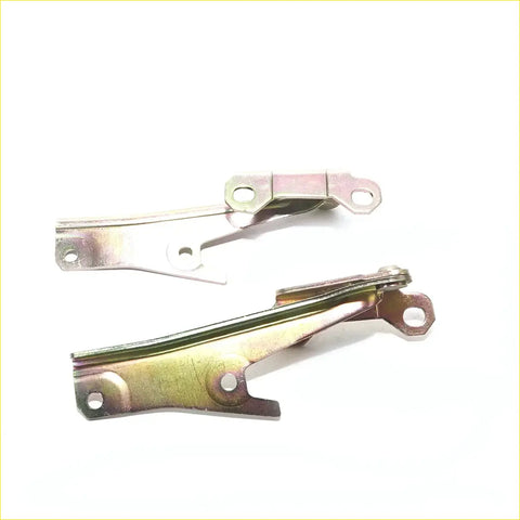 Two silver metallic bonnet hinge brackets with mounting holes for mitsubishi triton l200 k50 k60 k70 1996-2006