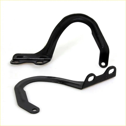 Black metal bonnet hinge brackets with glossy finish and mounting holes for toyota hilux 1988-1997