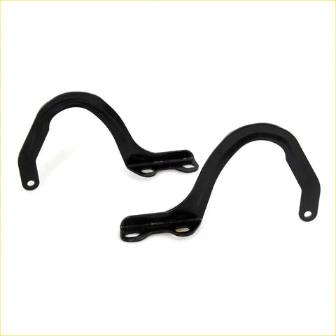 Black metal bonnet hinge set with smooth curved design and mounting holes for toyota hilux 1988-1997