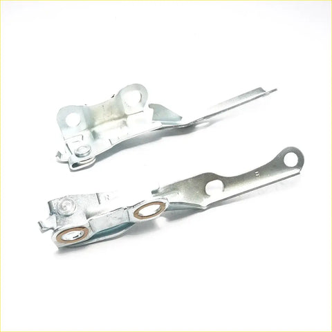 Silver metal bonnet hinge components with circular mounting holes for Toyota Hilux 1997-2005 industrial design
