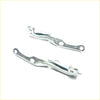 Silver metal bonnet hinge brackets with circular mounting holes for Toyota Hilux 1997-2005 with sleek industrial design