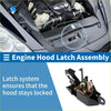 Black metal bonnet latch assembly with spring mechanism for toyota tacoma 1995-2000 shown from back side
