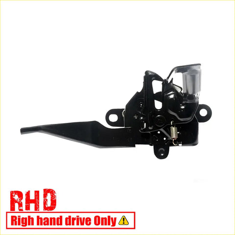 Black bonnet latch for toyota hilux single cab 2015-2024 showing back side with spring and metallic lever