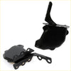 Black metal bonnet lock hinge brackets with glossy finish and multiple mounting holes for toyota hilux 1978-2015