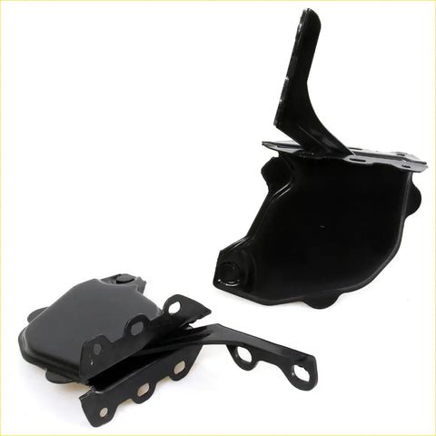 Black metal bonnet lock hinge brackets with glossy finish and multiple mounting holes for toyota hilux models