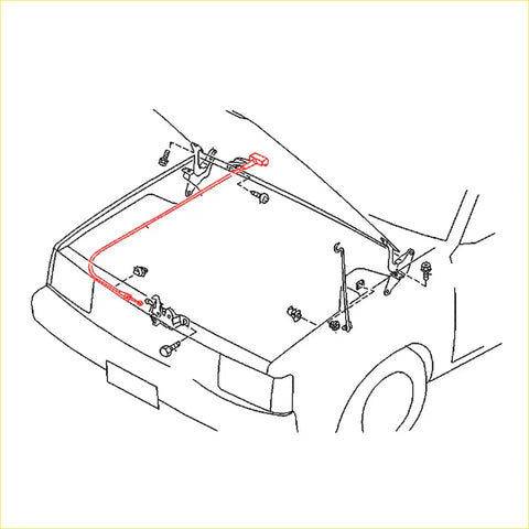 Red roof rack bonnet release cable for nissan ad expert wingroad 1982-1999 shown from back side