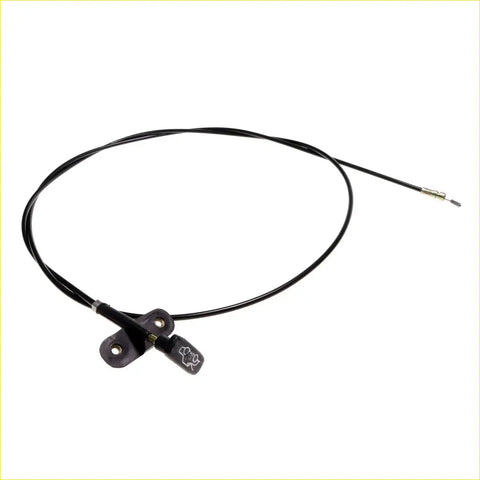 Black bonnet release cable for Nissan Laurel Pulsar 1982-1990 with metallic connector and embossed logo on black plastic housing