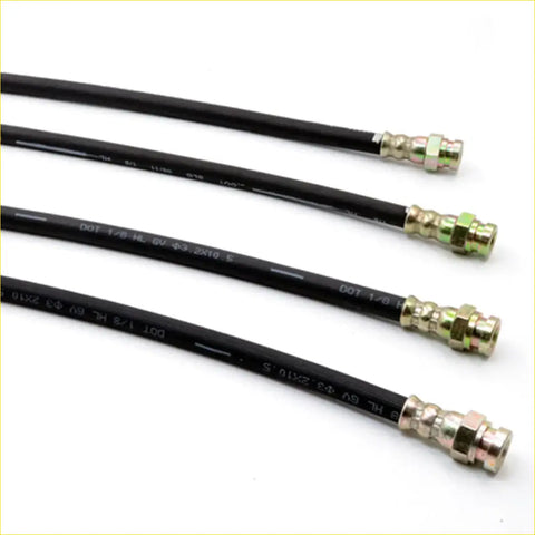 Black rubber brake hose set with metallic threaded fittings for nissan datsun 521 620 720 1968-1973