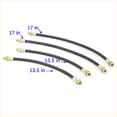 Black rubber brake hoses with brass fittings in 17 inch and 13.5 inch for nissan datsun 620 1972-1979