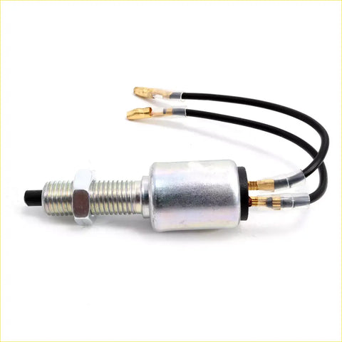 Silver cylindrical brake lightswitch with threaded metal shaft and black wires for Nissan President Sovereign VIP 1990-2002