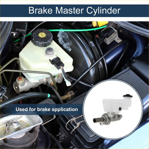 White plastic brake master cylinder with black cap and metallic fittings for toyota hilux 2015-2021