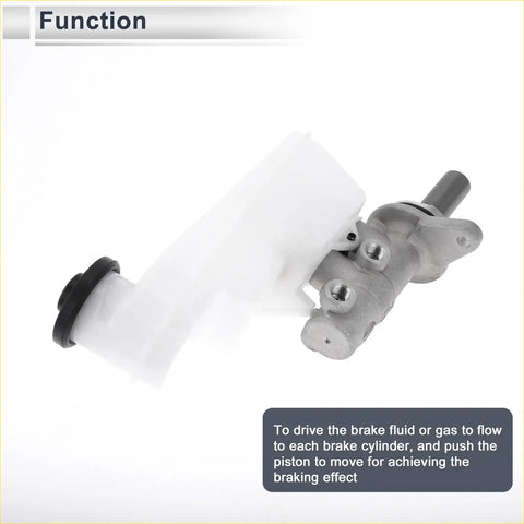 Gray metallic brake master cylinder with white plastic reservoir and black cap for Toyota Hilux 2018-2020