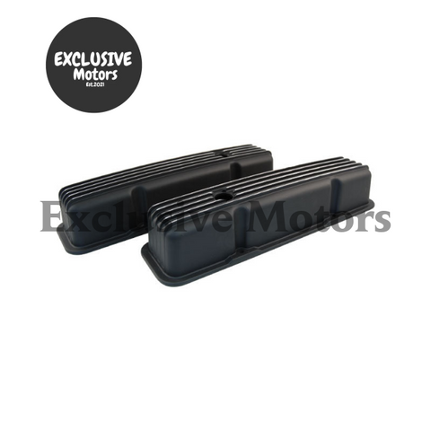 Chevy 283-400 Black Finned Aluminum Valve Covers Tall (1955-2002)