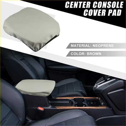 Brown neoprene car center console armrest cover pad for toyota land cruiser 2008-2021 shown from back side