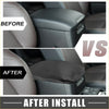 Black leatherette center console armrest cover for toyota rav4 2013-2018 shown from the back side