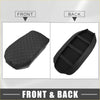 Black quilted leather motorcycle seat cover with reinforced straps shown from the back for toyota rav4 armrest cover