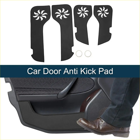 Black car door anti kick pads with white starburst cutouts shown installed on toyota land cruiser interior 2010-2012