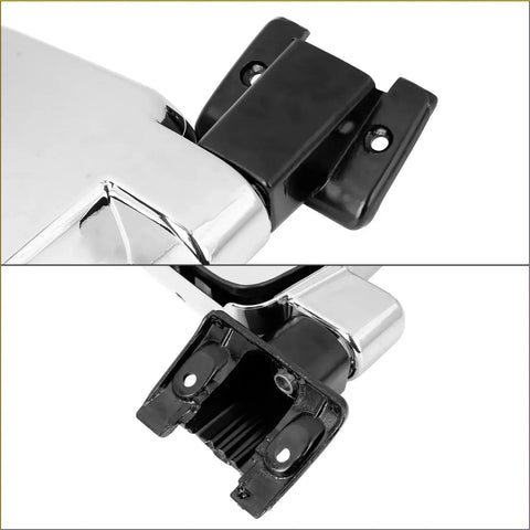 Chrome finished door handle with black plastic mount shown from the back for toyota land cruiser mirror replacement