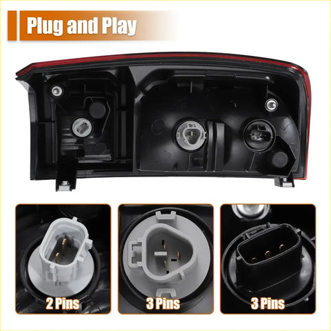 Black plastic car tail light assembly with red trim showing backside bulb sockets for toyota tacoma 2016-2019