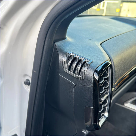 Carbon fiber interior dashboard vent trim cover for ford ranger 2022 with black carbon fiber texture and chrome trim