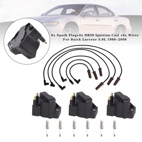 Buick Lucerne 3.8L 96-08 6x Spark Plug+3x DR39 Ignition Coil +6x Wires