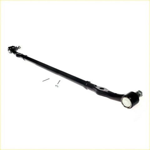 Black painted metal center link drag steering arm with spherical joints for 2.7l nissan 1985-1999 back side view