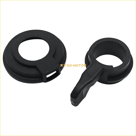 Black plastic fuel tank cap and release handle assembly for choke lever cover on Suzuki Ozark 250 and Vinson 500