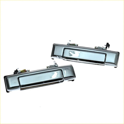 Chrome door handle for toyota hilux ute 1984-1988 with sleek chrome finish and integrated spring mechanism shown from back side