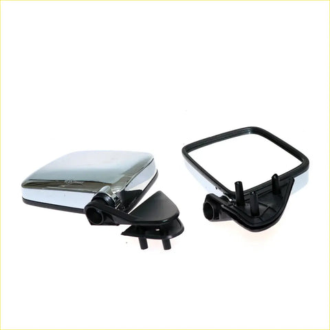 Chrome door mirror set side view with chrome finish and black plastic mount for nissan navara d21 pathfinder dx back side