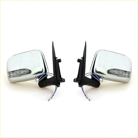Chrome door wing mirror x2 for toyota hilux mk5 2.5td 2001-2005 with chrome finish led turn signals and black mounts