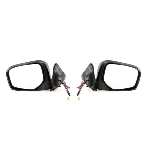 Black plastic electric fold wing side mirrors with wiring and mounting hardware for mitsubishi triton l200 2005-2014 back view