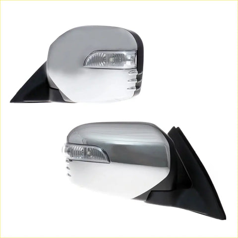 Chrome electric wing mirror with led turn signal featuring chrome finish and black plastic housing for mitsubishi l200 warrior