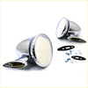 Chrome finished vintage style side view door mirror with rounded reflective surface and mounting hardware for nissan datsun