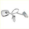 Chrome fender mirror set with rectangular and oval chrome finished side mirrors and mounting hardware for mazda cosmo 121 ap rx-5 sport 1975-1981