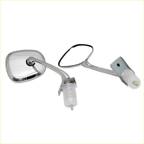 Chrome fender mirror set with rectangular and oval chrome finished side mirrors and mounting hardware for mazda cosmo 121 ap rx-5 sport 1975-1981