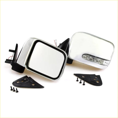 Chrome led door mirrors for nissan d22 navara 1997-2004 with chrome finish rectangular shape and black plastic mounting brackets