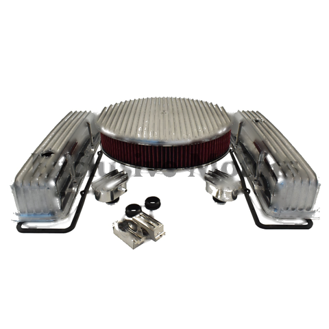 Chevy Small Block Finned Kit SBC Valve Covers Air Cleaner Breathers (1955-2003)